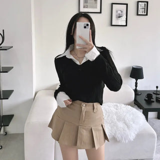 Low-rise pleated mini skirt cargo culottes