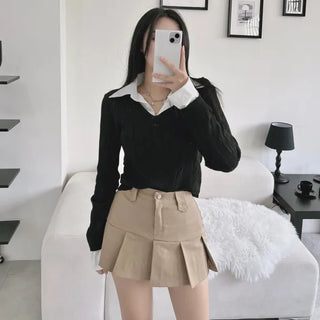 Low-rise pleated mini skirt cargo culottes