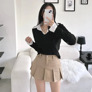 Low-rise pleated mini skirt cargo culottes