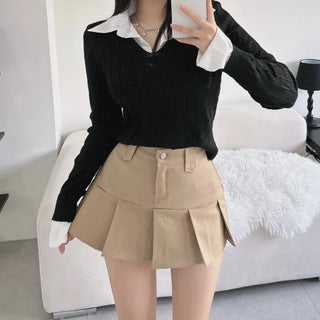 Low-rise pleated mini skirt cargo culottes