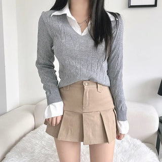 Low-rise pleated mini skirt cargo culottes