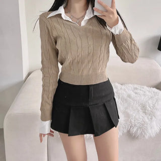 Low-rise pleated mini skirt cargo culottes