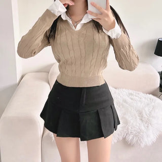 Low-rise pleated mini skirt cargo culottes