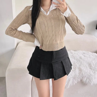 Low-rise pleated mini skirt cargo culottes
