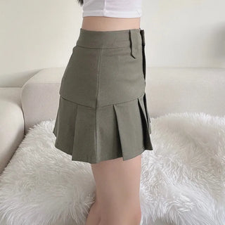 Low-rise pleated mini skirt cargo culottes