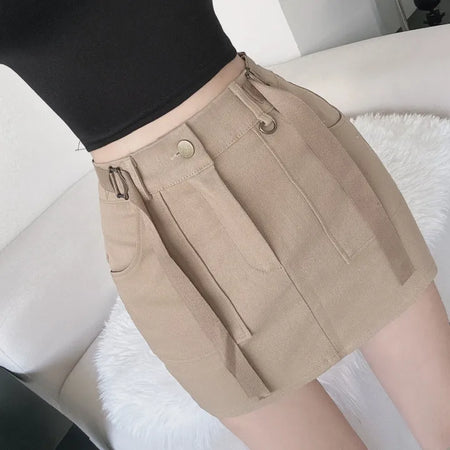 Strap buckle cargo pocket mini skirt stretch
