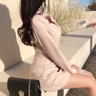 Sweet Pastel Long Sleeve Semi-Formal Belted Jumpsuit