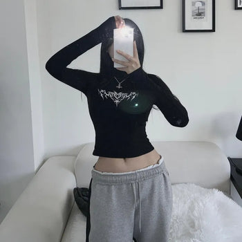 Heart Mock Neck Long Sleeve Fleece-Lined T-shirt Inner