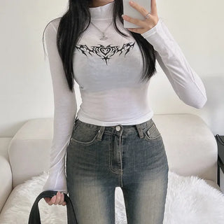 Heart Mock Neck Long Sleeve Fleece-Lined T-shirt Inner