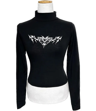 Heart Mock Neck Long Sleeve Fleece-Lined T-shirt Inner