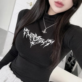 Heart Mock Neck Long Sleeve Fleece-Lined T-shirt Inner