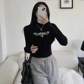 Heart Mock Neck Long Sleeve Fleece-Lined T-shirt Inner