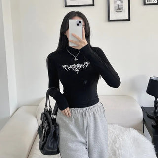 Heart Mock Neck Long Sleeve Fleece-Lined T-shirt Inner