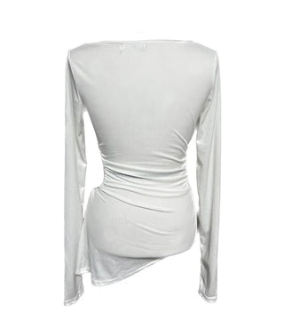 Asymmetrical Angel Shirred Cutout Long Sleeve T-shirt Tee