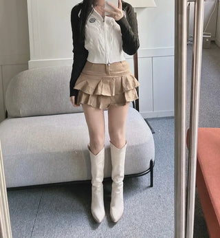Two-way Cable Raglan Color Block Patch Knit Zip-up