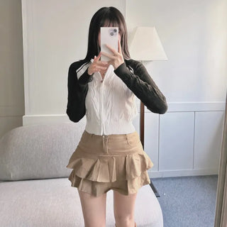 Two-way Cable Raglan Color Block Patch Knit Zip-up