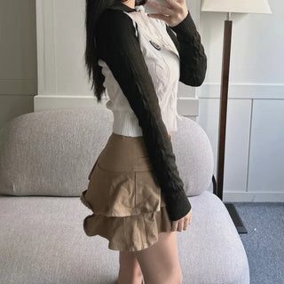 Two-way Cable Raglan Color Block Patch Knit Zip-up