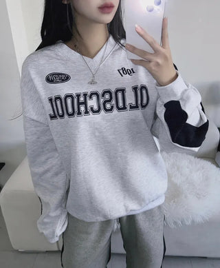 Unisex Old School Lettering V-Neck Contrast Sweatshirt Terry