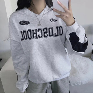 Unisex Old School Lettering V-Neck Contrast Sweatshirt Terry