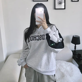 Unisex Old School Lettering V-Neck Contrast Sweatshirt Terry