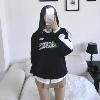 Unisex Old School Lettering V-Neck Contrast Sweatshirt Terry