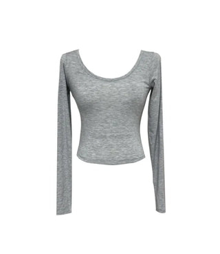 Selly U-Neck Crop Long Sleeve T-Shirt Top Ribbed