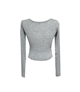 Selly U-Neck Crop Long Sleeve T-Shirt Top Ribbed