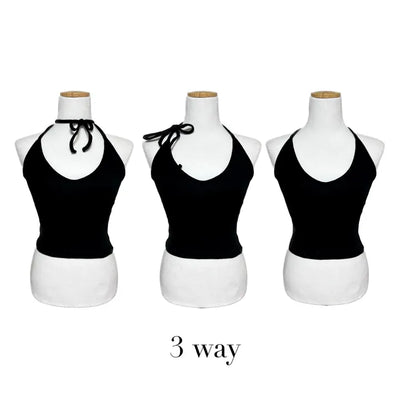 Halterneck Ribbon Choker Sleeveless Strap Halter Crop