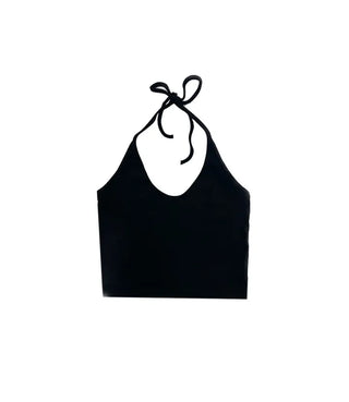 Halterneck Ribbon Choker Sleeveless Strap Halter Crop