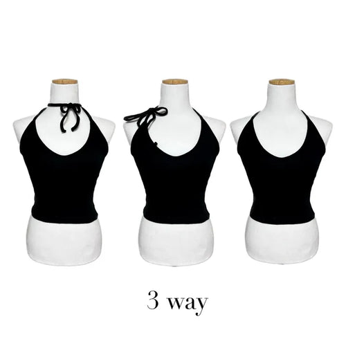 Halterneck Ribbon Choker Sleeveless Strap Halter Crop