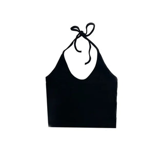 Halterneck Ribbon Choker Sleeveless Strap Halter Crop