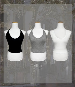 Halterneck Ribbon Choker Sleeveless Strap Halter Crop