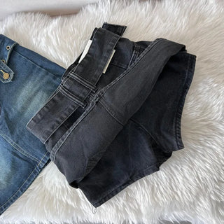 Rock belt double washed denim skirt high teen