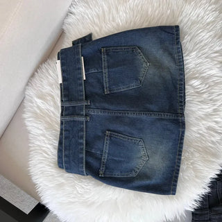 Rock belt double washed denim skirt high teen