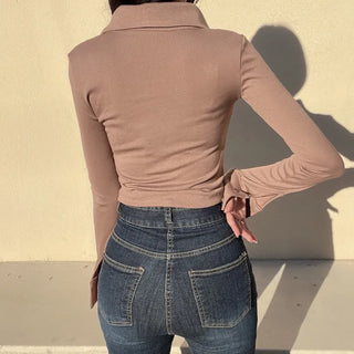 Glam Shirring Bobby Shirt Cardigan Long Sleeve T-shirt
