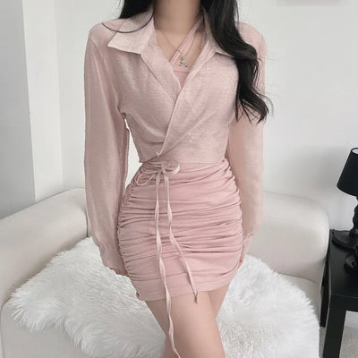 Photoshop Crop Shirt Wrap Ribbon Strap Mini Dress