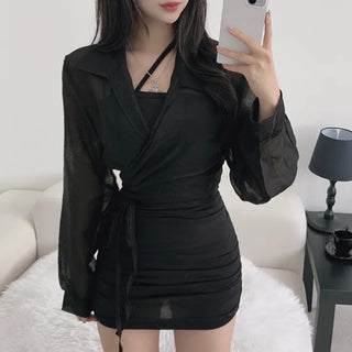 Photoshop Crop Shirt Wrap Ribbon Strap Mini Dress