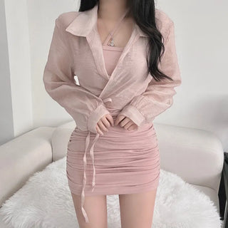 Photoshop Crop Shirt Wrap Ribbon Strap Mini Dress
