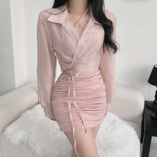 Photoshop Crop Shirt Wrap Ribbon Strap Mini Dress