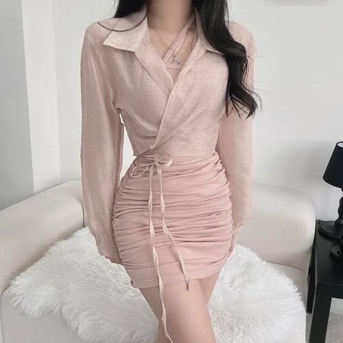 Photoshop Crop Shirt Wrap Ribbon Strap Mini Dress