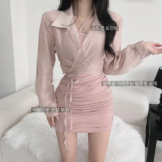 Photoshop Crop Shirt Wrap Ribbon Strap Mini Dress