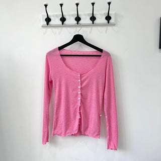 Pearl Asymmetrical Diagonal Cardigan Long Sleeve T-shirt Tee