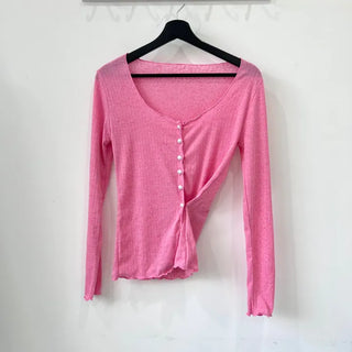 Pearl Asymmetrical Diagonal Cardigan Long Sleeve T-shirt Tee