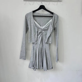 Lace Sleeveless Pleated Dress Cardigan Set Two-Piece Flare