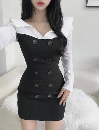 Shirt Layered Trench Dress Double-Button Party Look Stretch