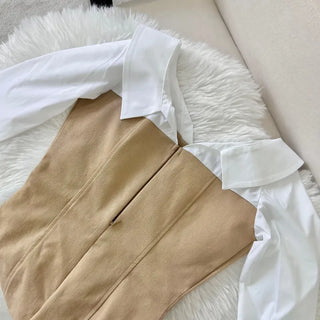 Shirt Layered Trench Dress Double-Button Party Look Stretch