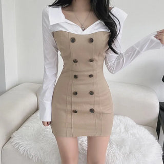 Shirt Layered Trench Dress Double-Button Party Look Stretch