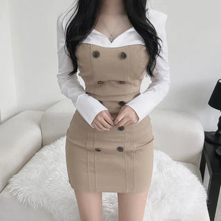 Shirt Layered Trench Dress Double-Button Party Look Stretch
