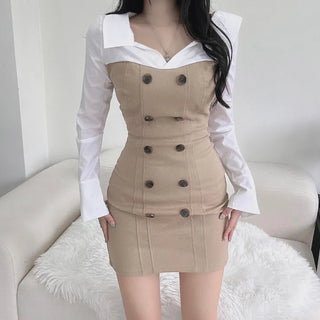 Shirt Layered Trench Dress Double-Button Party Look Stretch