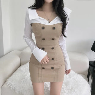 Shirt Layered Trench Dress Double-Button Party Look Stretch